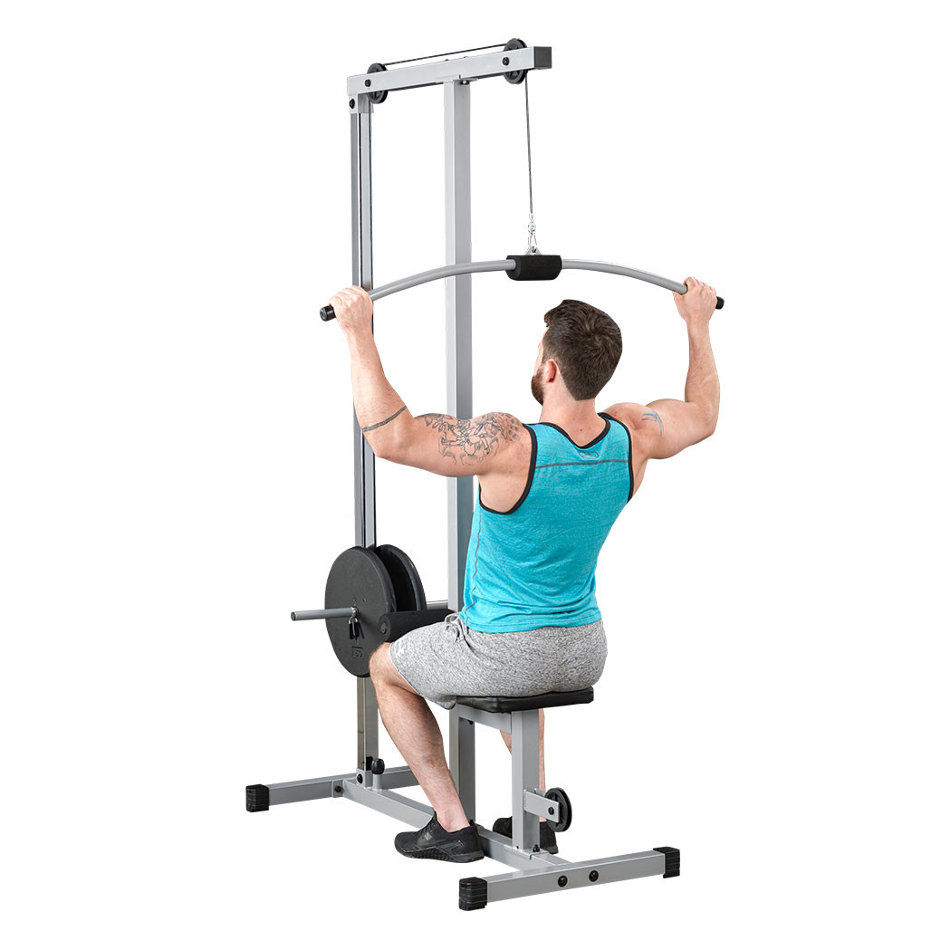 Powerline PLM180X lat pulldown and low row machine angled view black finish