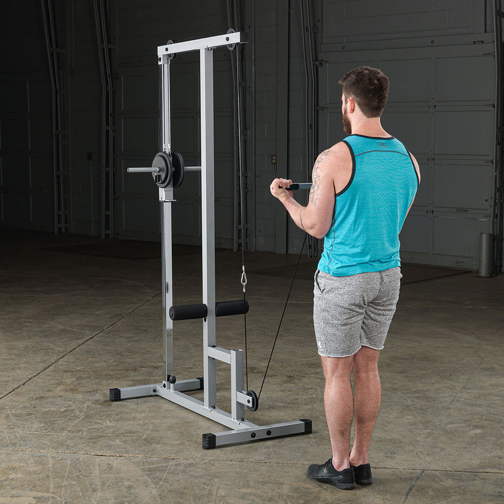 Powerline PLM180X lat machine lat pulldown exercise in use black finish