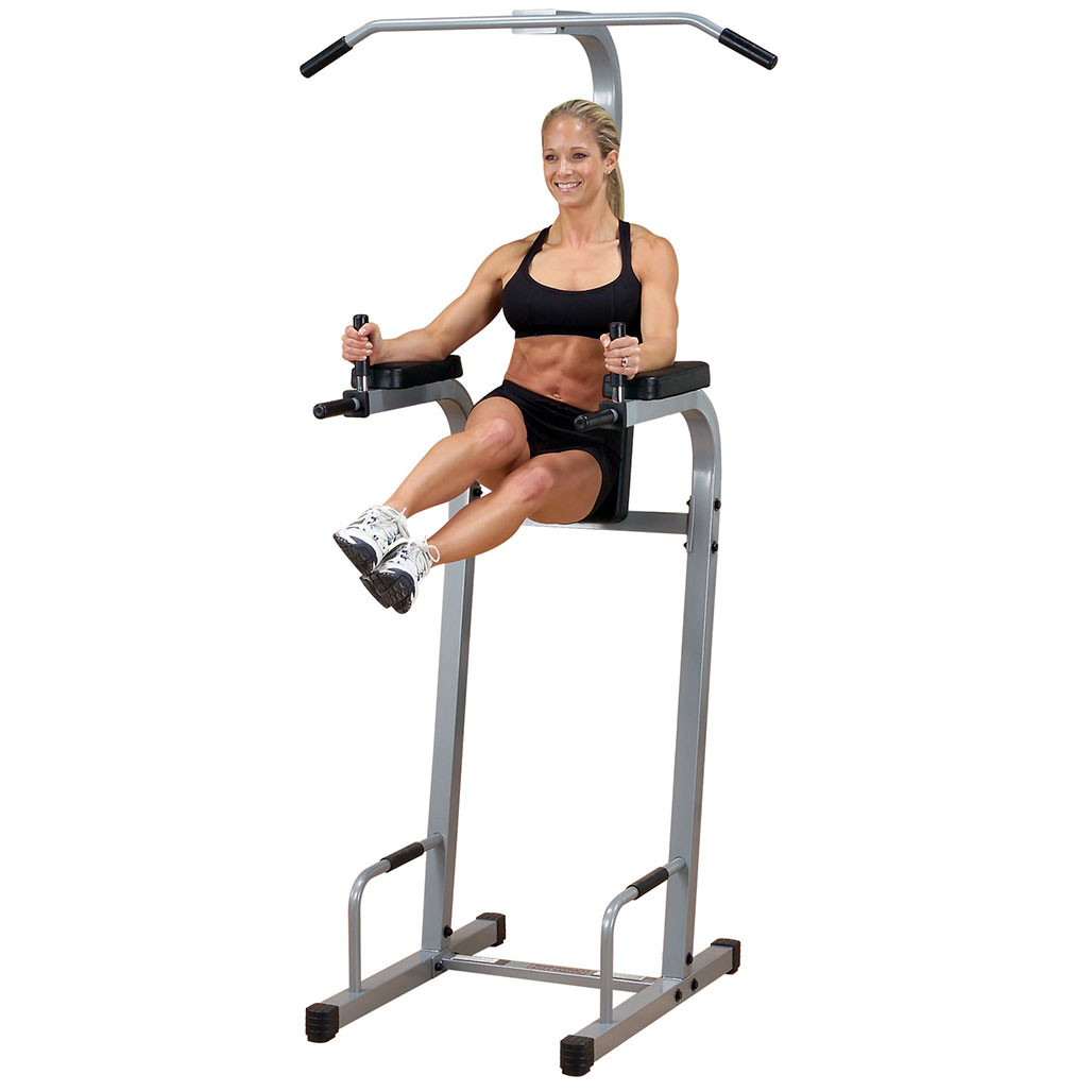 Powerline PVKC83X vertical knee raise chin dip station in use black finish