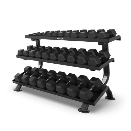 True Fitness FORCE SF1075 3-Tier Dumbbell Rack in matte black