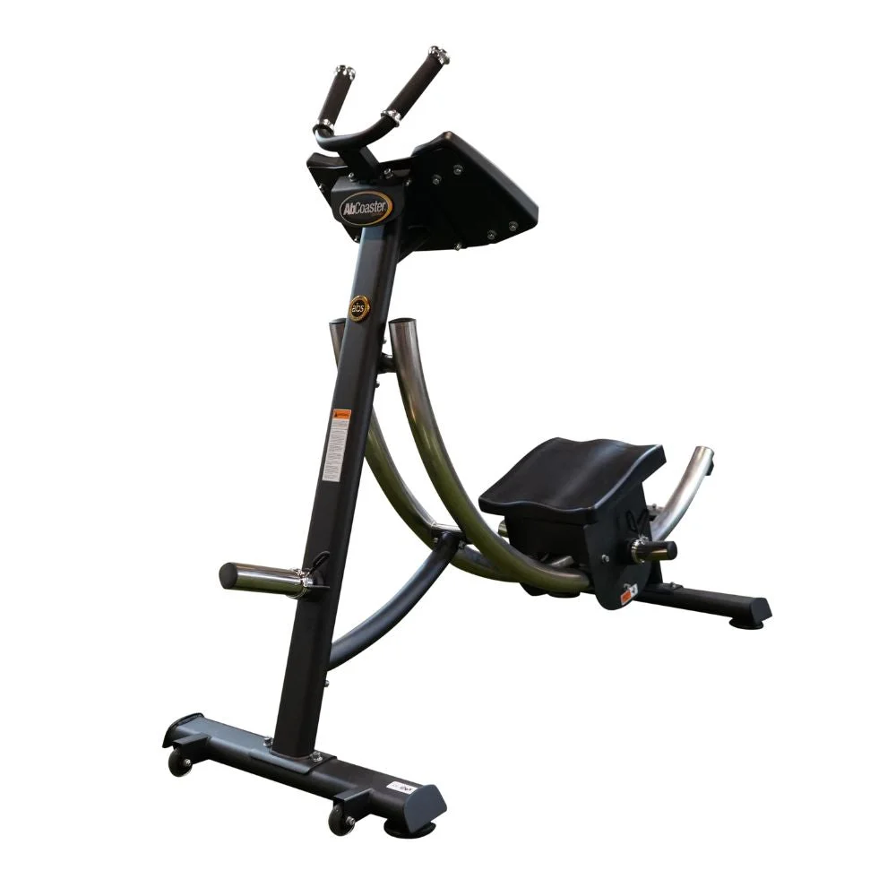 The Abs Company Ab Coaster CS3000 plate-loaded ab machine with black frame, front three-quarter studio view