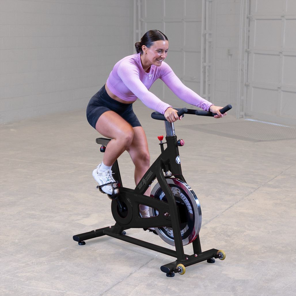 Best Fitness BFSB5B indoor training cycle angled view in black