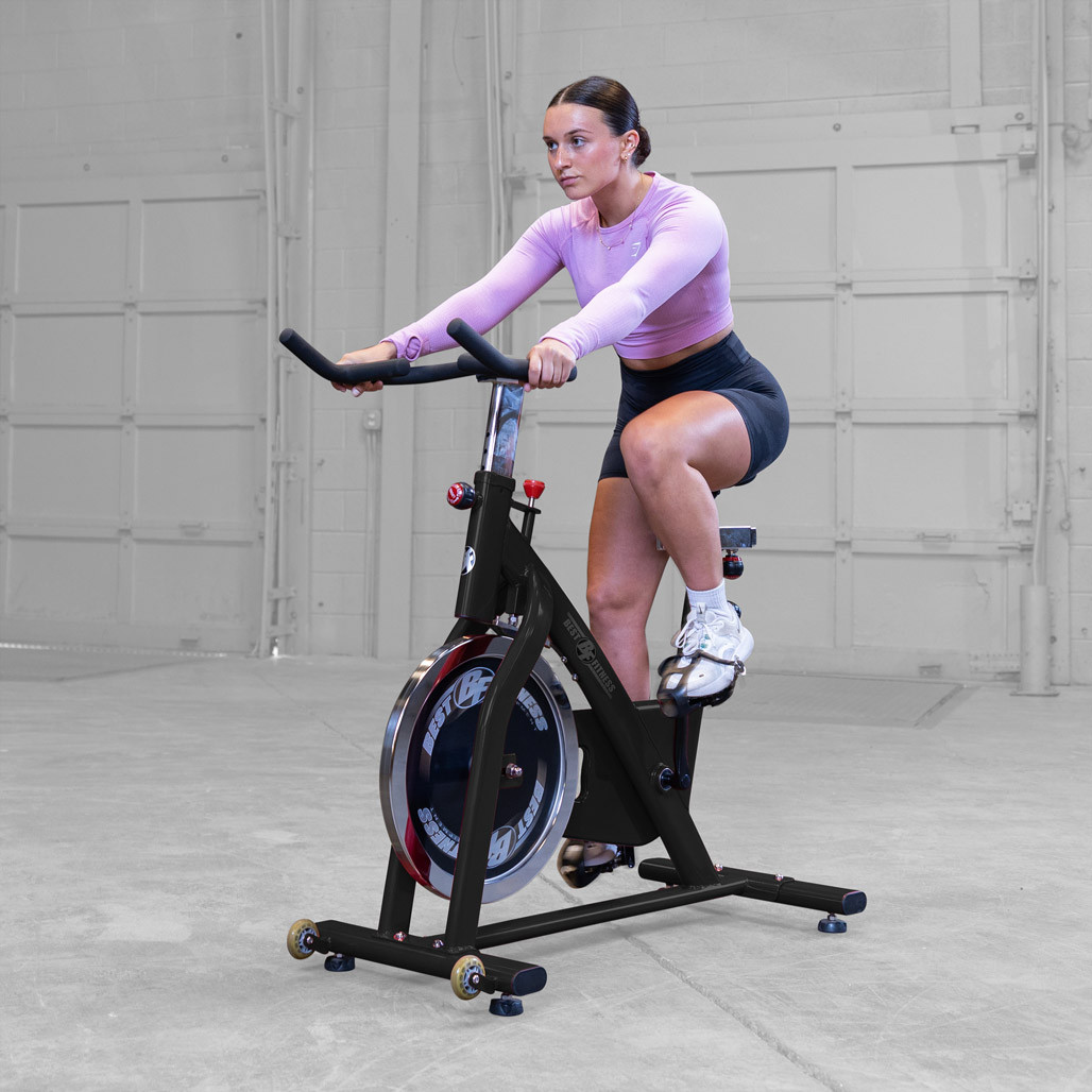 Best Fitness BFSB5B indoor training cycle side view in black
