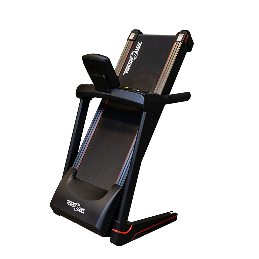 Best Fitness BFT25 folding treadmill side view in black