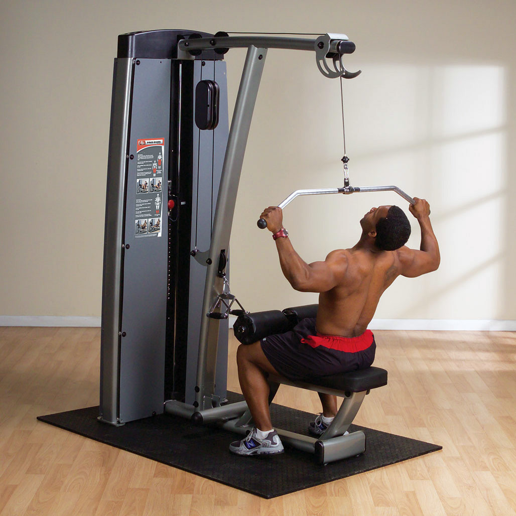 Athlete performing a lat pulldown on the Body-Solid Pro Clubline DLATSF3 machine