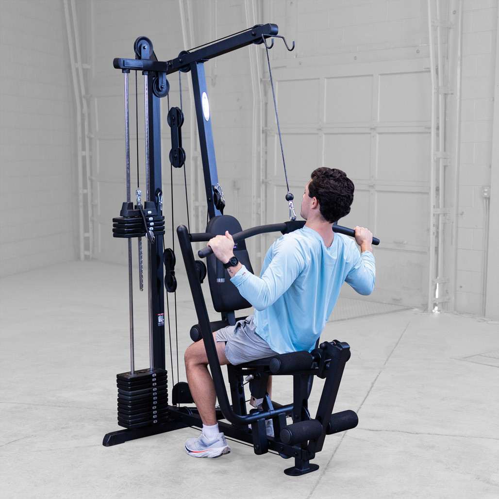 Body-Solid G1B Selectorized Home Gym in use, black finish