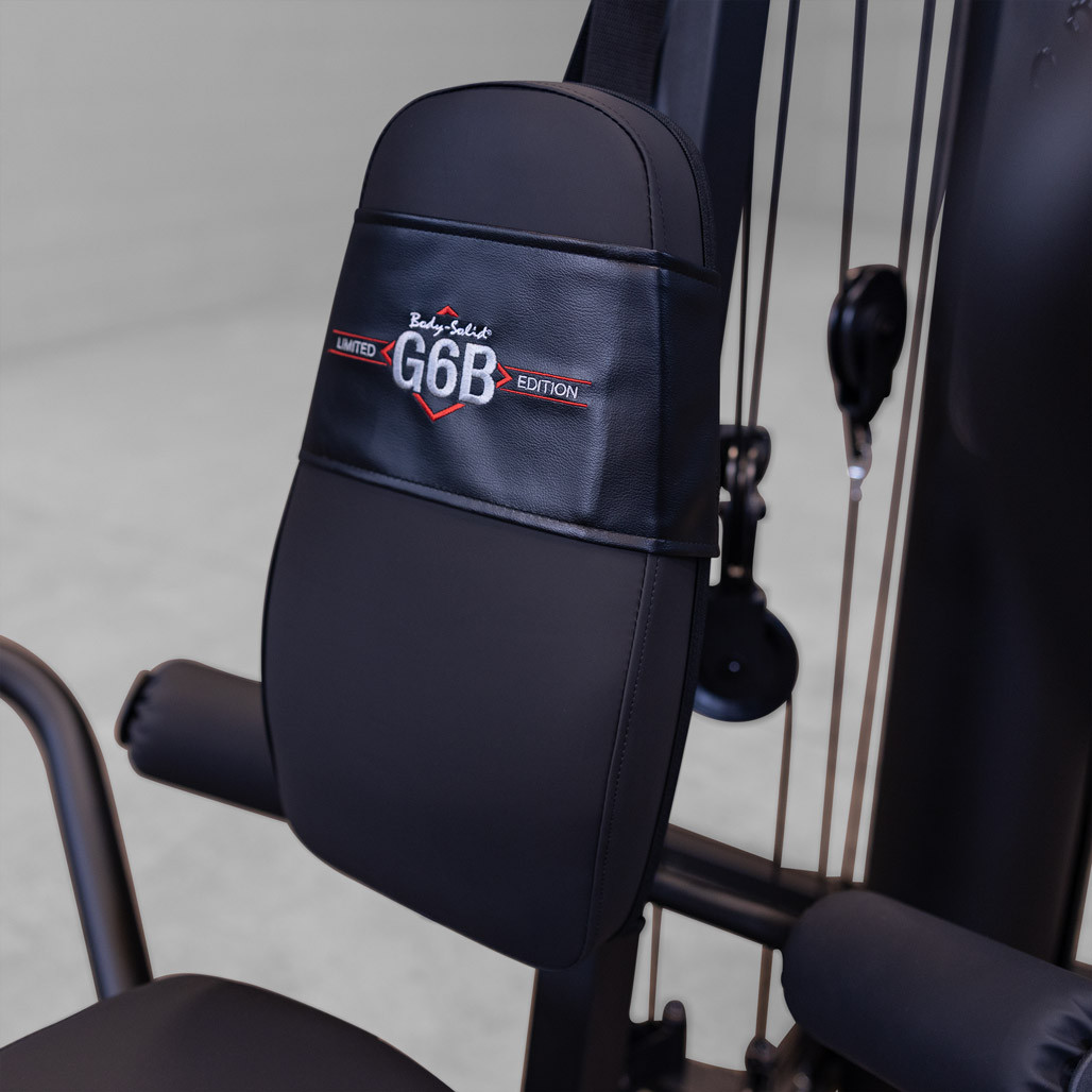 Body-Solid G6B Bi-Angular Home Gym back pad detail in black finish