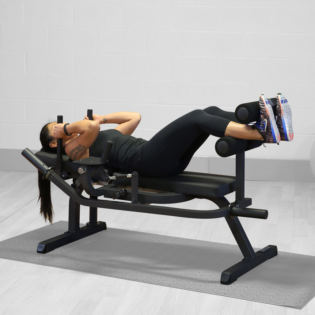 Body-Solid GAB100B Counter-Balanced Horizontal Ab Bench in black finish, shown from the side.