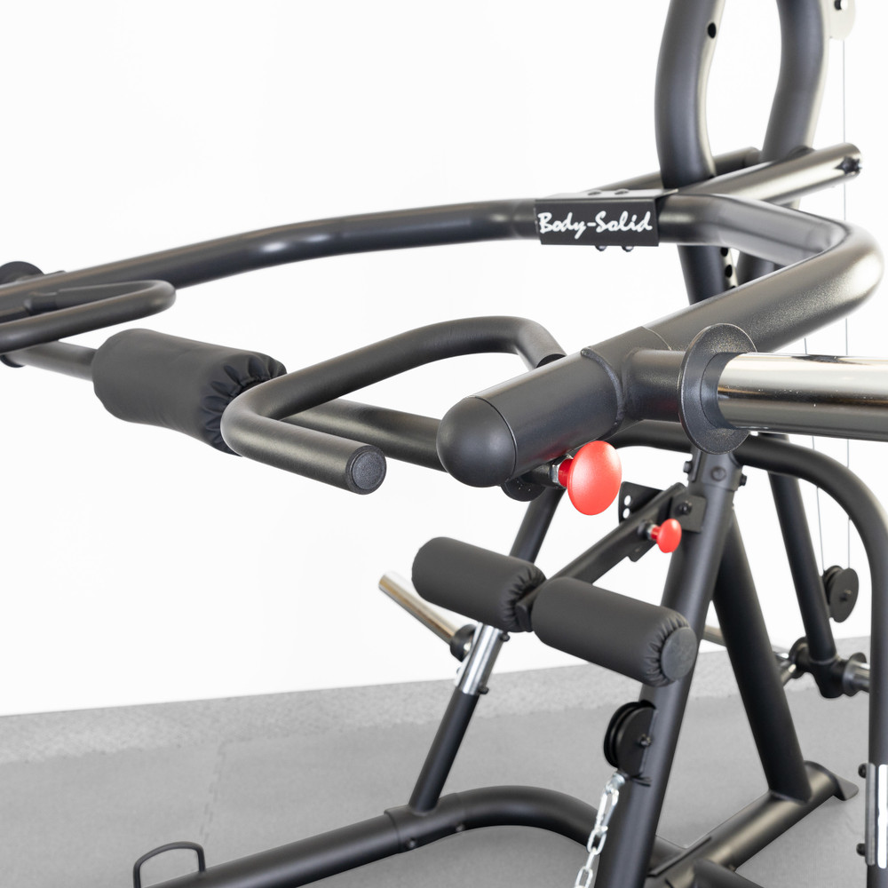 Body-Solid GLGS100P4 Corner Leverage Gym Package press handles and pop-pin detail