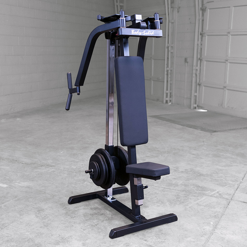 Body-Solid GPM65B Pec Dec Machine in black finish, shown from the side.