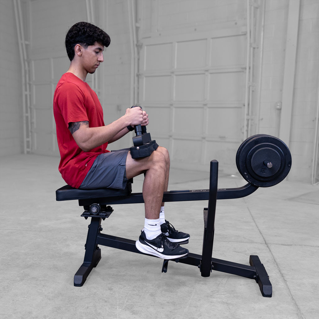 Body-Solid GSCR349B Seated Calf Raise in black finish, shown from the front.