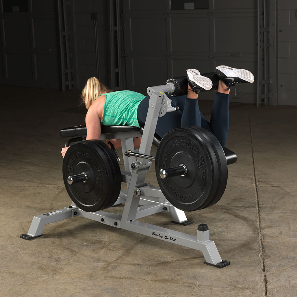 Body-Solid LVLC Leverage Leg Curl side angle showing leverage arm