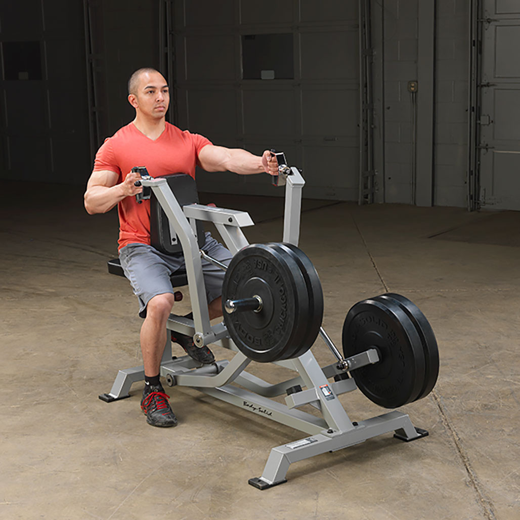 Detail of the articulating arms and chest pad on the Body-Solid Pro Clubline LVSR