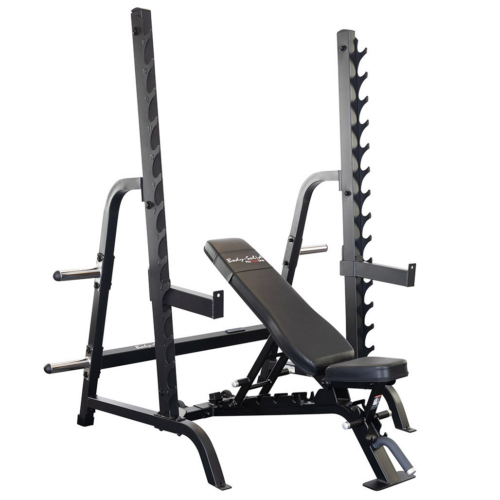 Body-Solid Pro Clubline SDIB370 adjustable Olympic bench and rack combo, front view