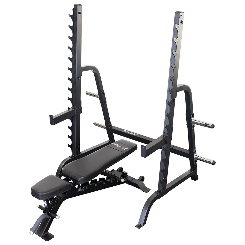 Body-Solid Pro Clubline SDIB370 Olympic bench and rack combo, side view