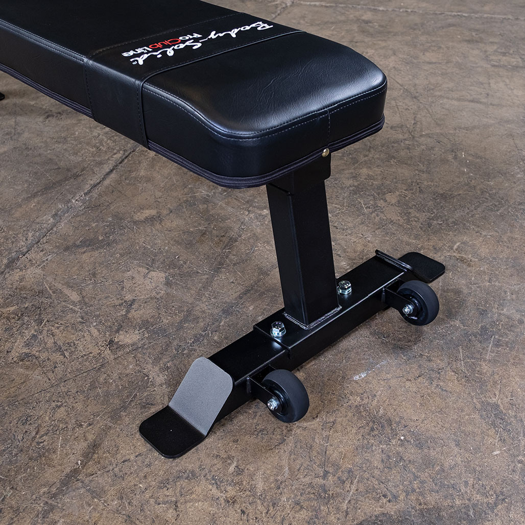 Body-Solid Pro Clubline SFB125 flat bench transport wheels close-up