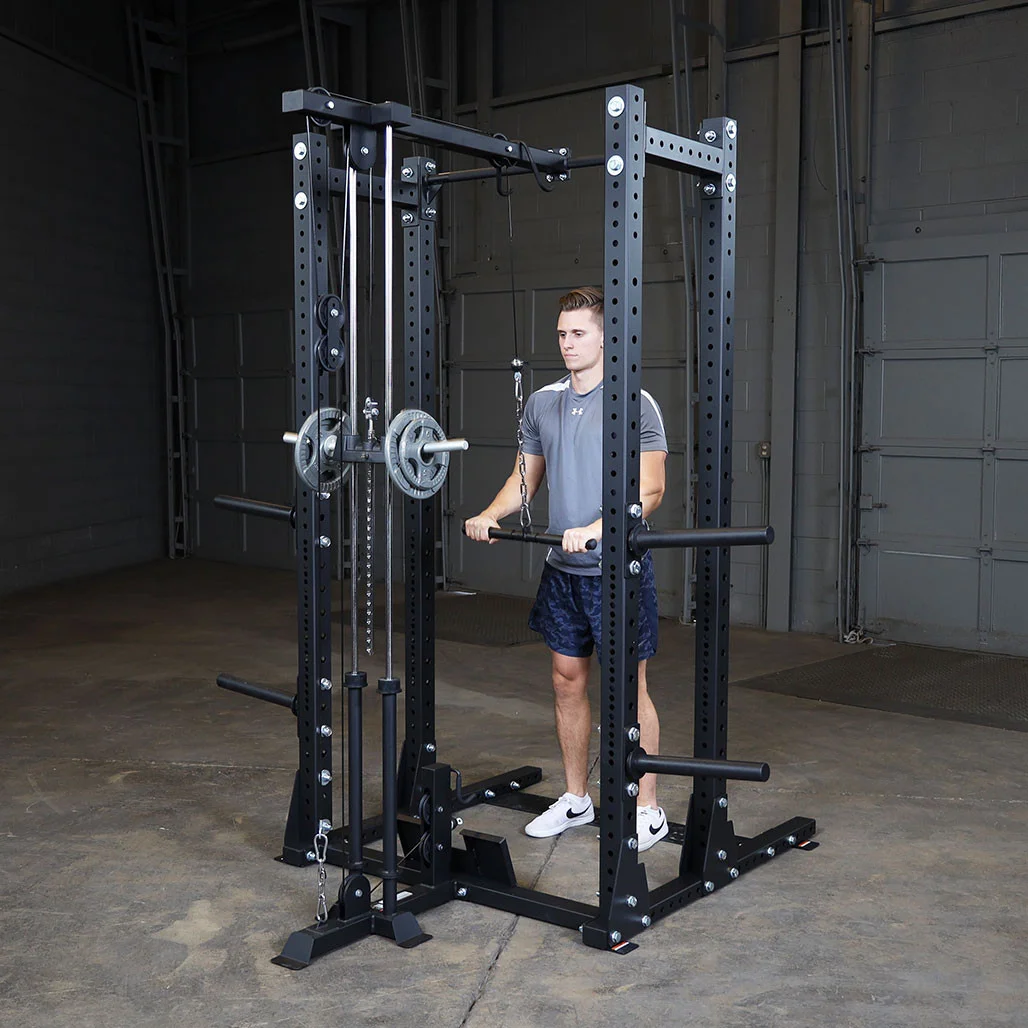 Body-Solid Pro Clubline SPRHLA Half Rack Lat Attachment — commercial Pro Clubline rack attachment