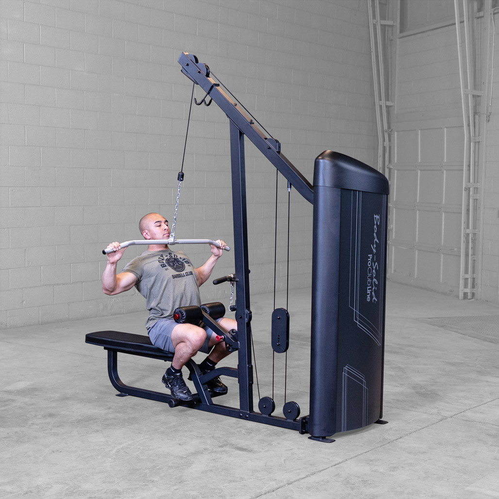 User performing a lat pulldown on the Body-Solid S2LAT