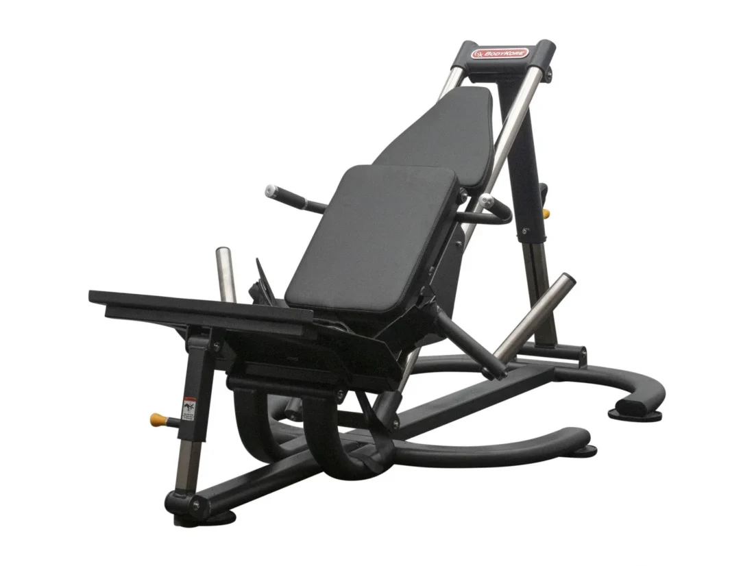 BodyKore CF8131 plate-loaded glute press combo machine, front three-quarter view