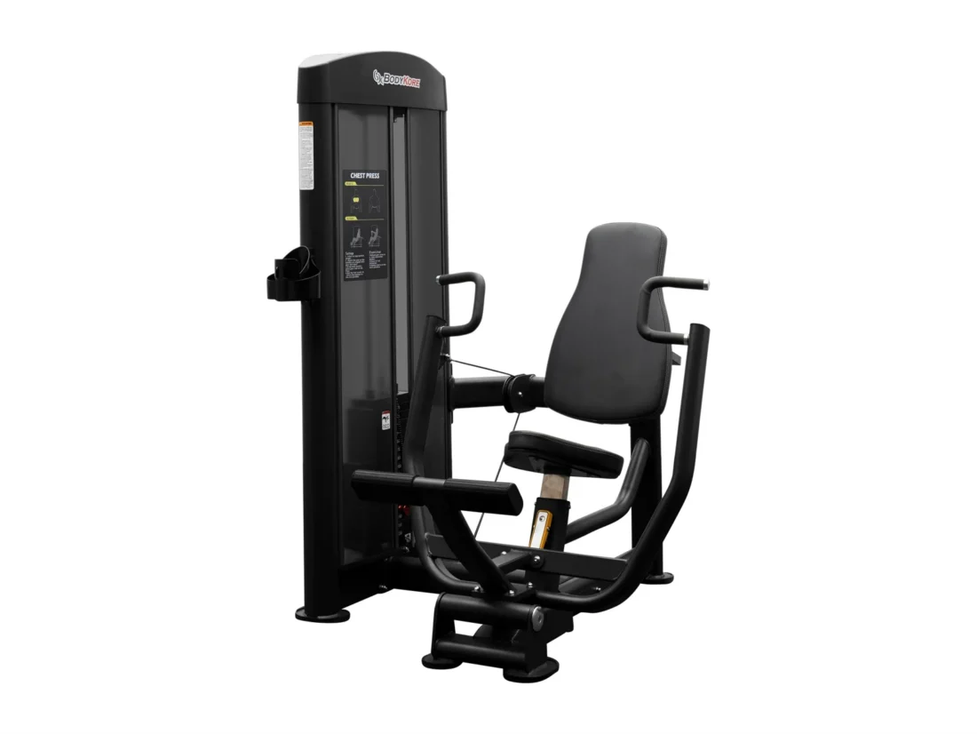 BodyKore GR601 commercial selectorized chest press machine with 220 lb weight stack