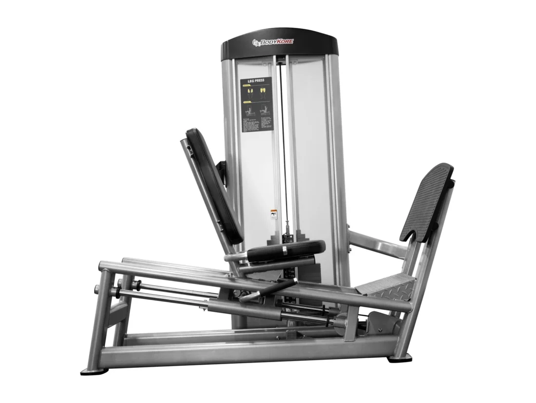BodyKore GR614 Seated Leg Press side profile showing weight stack and pressing arm
