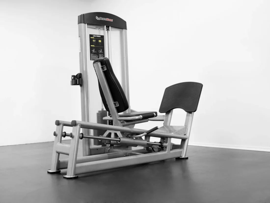 BodyKore GR614 Seated Leg Press angled view of frame and adjustable seat