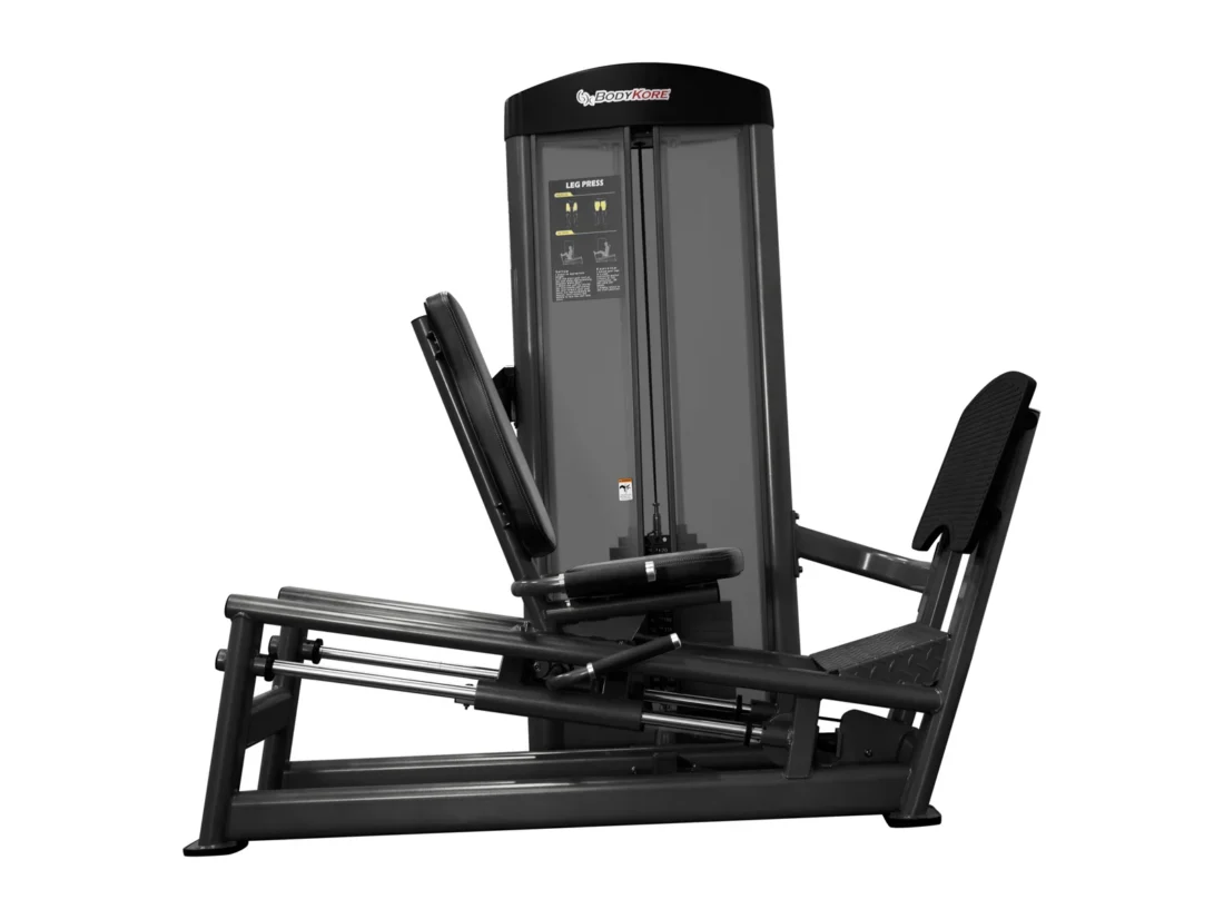 BodyKore GR614 Seated Leg Press commercial selectorized machine, front three-quarter view