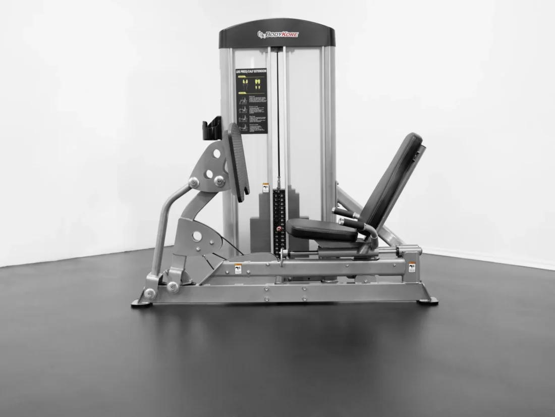 BodyKore GR631 Leg Press / Calf Extension side profile showing weight stack and foot plate