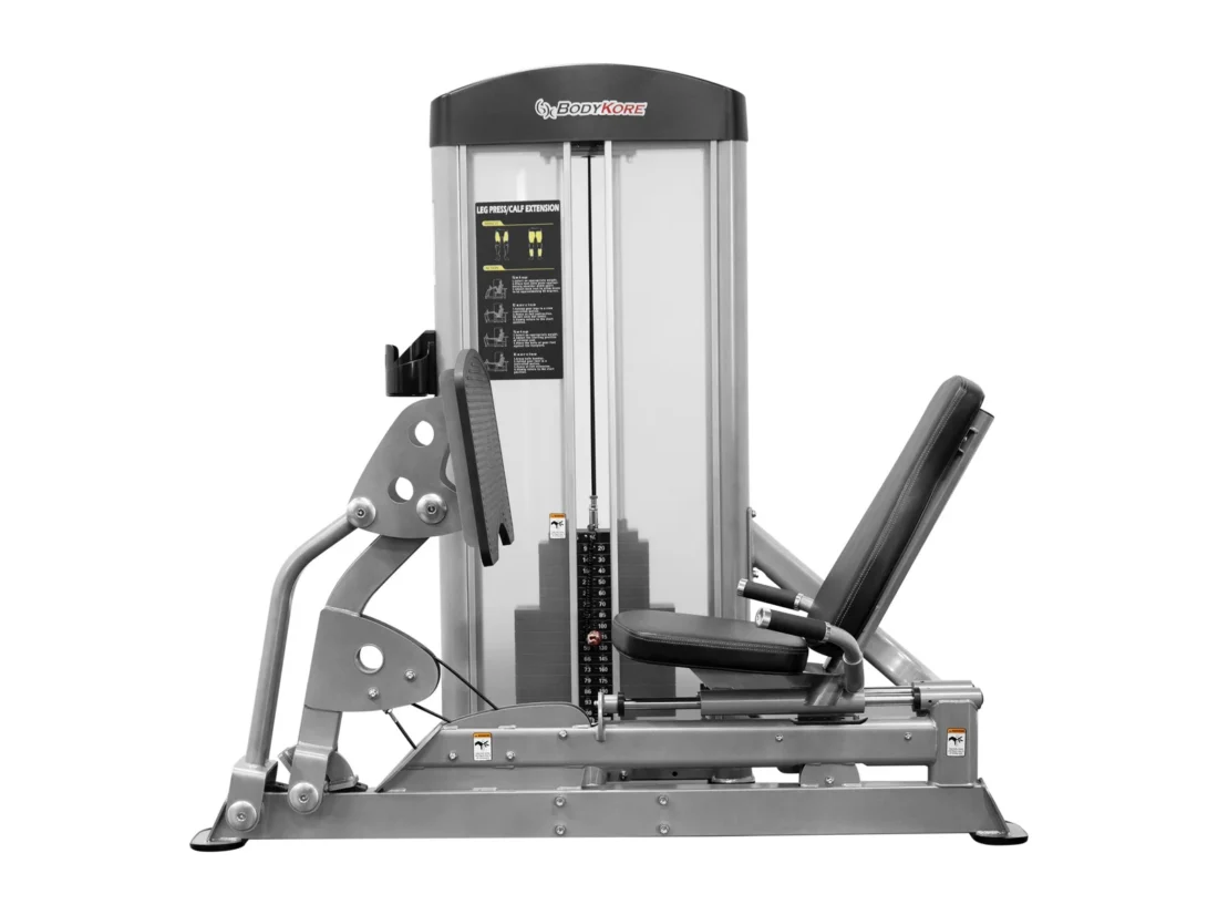 BodyKore GR631 Leg Press and Calf Extension commercial selectorized machine, front three-quarter view