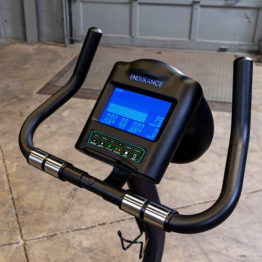Endurance B4UB upright bike LED display console close-up