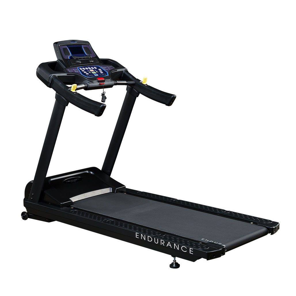 Endurance T150 commercial treadmill with 4 HP motor and 22 x 60 inch belt, front angle view