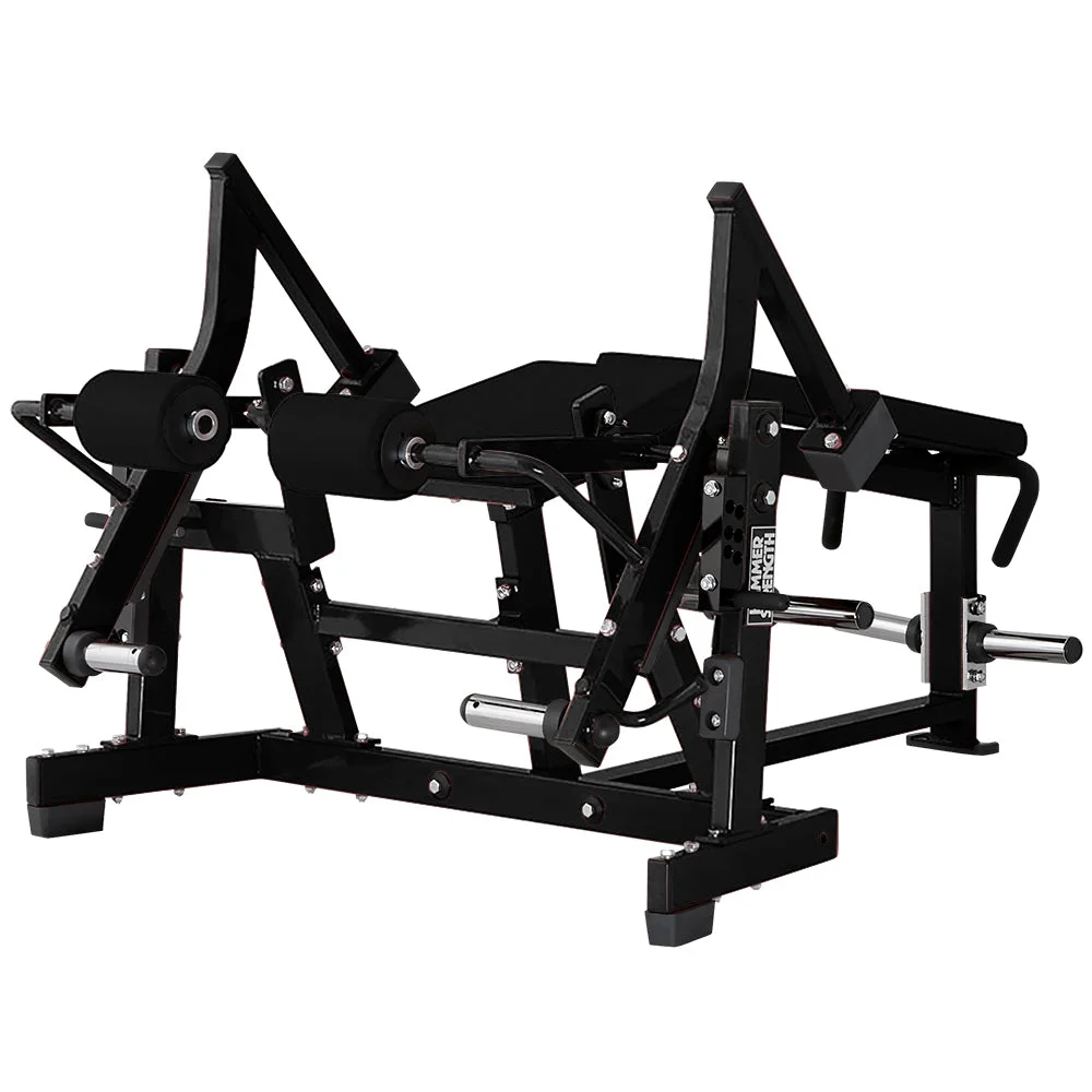 Hammer Strength Plate-Loaded Iso-Lateral Leg Curl, an iso-lateral plate-loaded commercial strength machine
