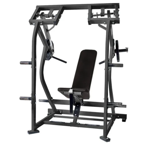 Hammer Strength Plate-Loaded Iso-Lateral Shoulder Press, an iso-lateral plate-loaded commercial strength machine
