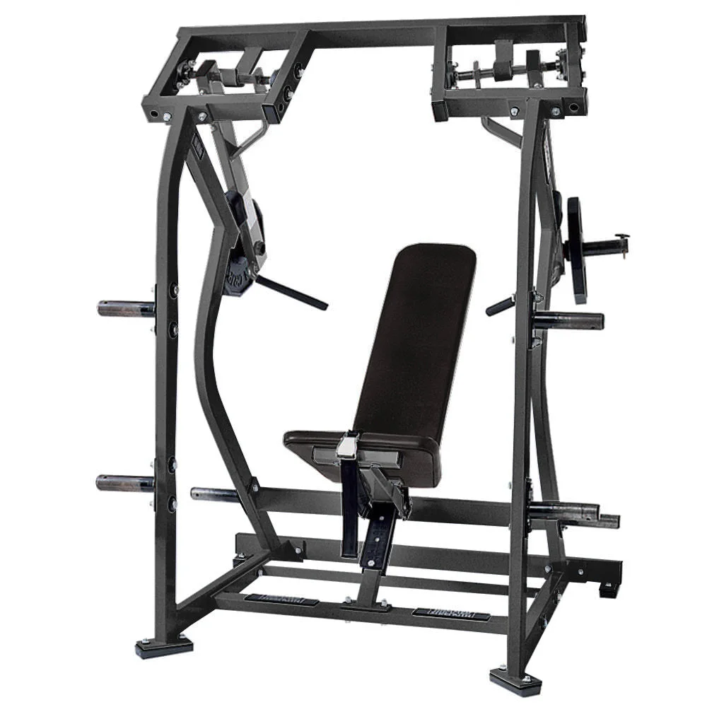 Hammer Strength Plate-Loaded Iso-Lateral Shoulder Press, an iso-lateral plate-loaded commercial strength machine