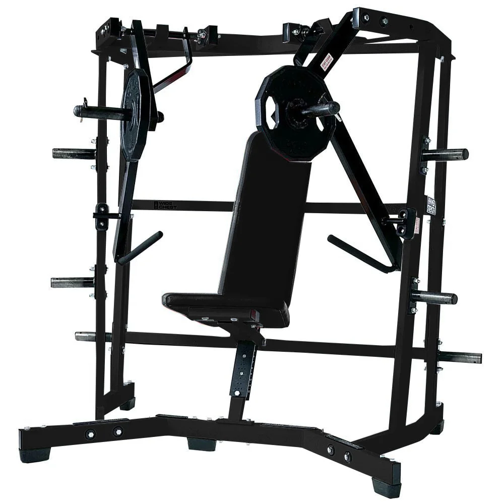 Hammer Strength Plate-Loaded Iso-Lateral Wide Chest, an iso-lateral plate-loaded commercial strength machine