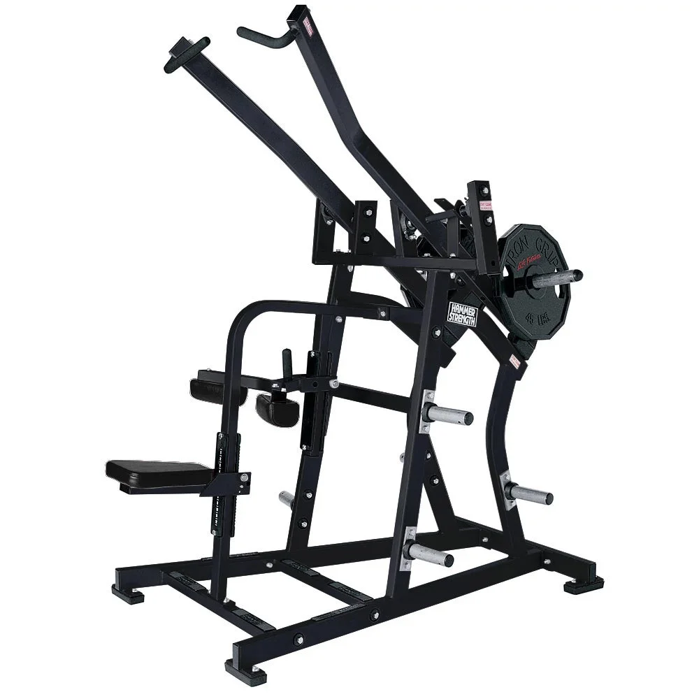 Hammer Strength Plate-Loaded Iso-Lateral Wide Pulldown, an iso-lateral plate-loaded commercial strength machine