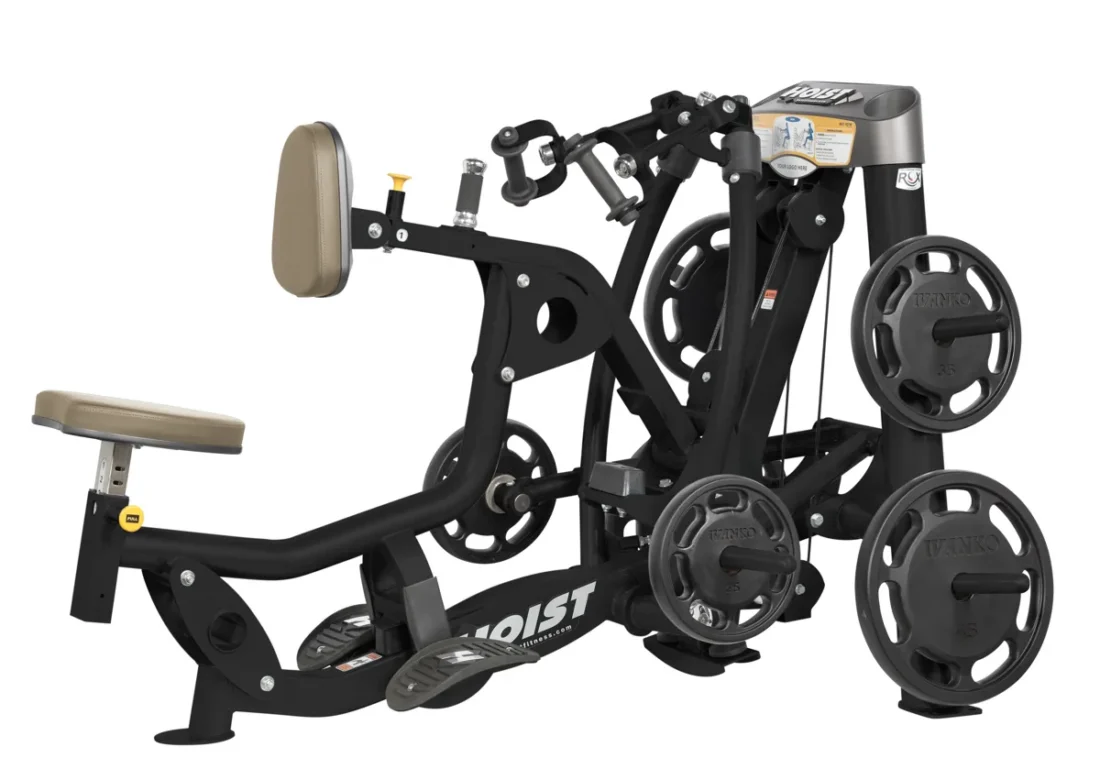HOIST RPL-5203A Seated Mid Row, a black plate-loaded ROC-IT strength machine with ROX dynamic seat
