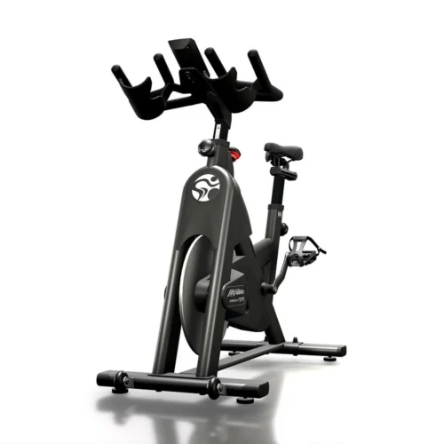 ICG IC3 indoor cycle, commercial group-cycling bike with magnetic resistance, front three-quarter view