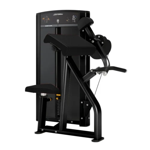 Life Fitness Axiom Series Biceps Curl commercial selectorized strength machine, front view