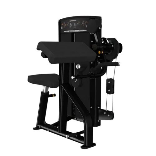 Life Fitness Axiom Series Biceps Curl / Triceps Extension commercial selectorized strength machine, front view