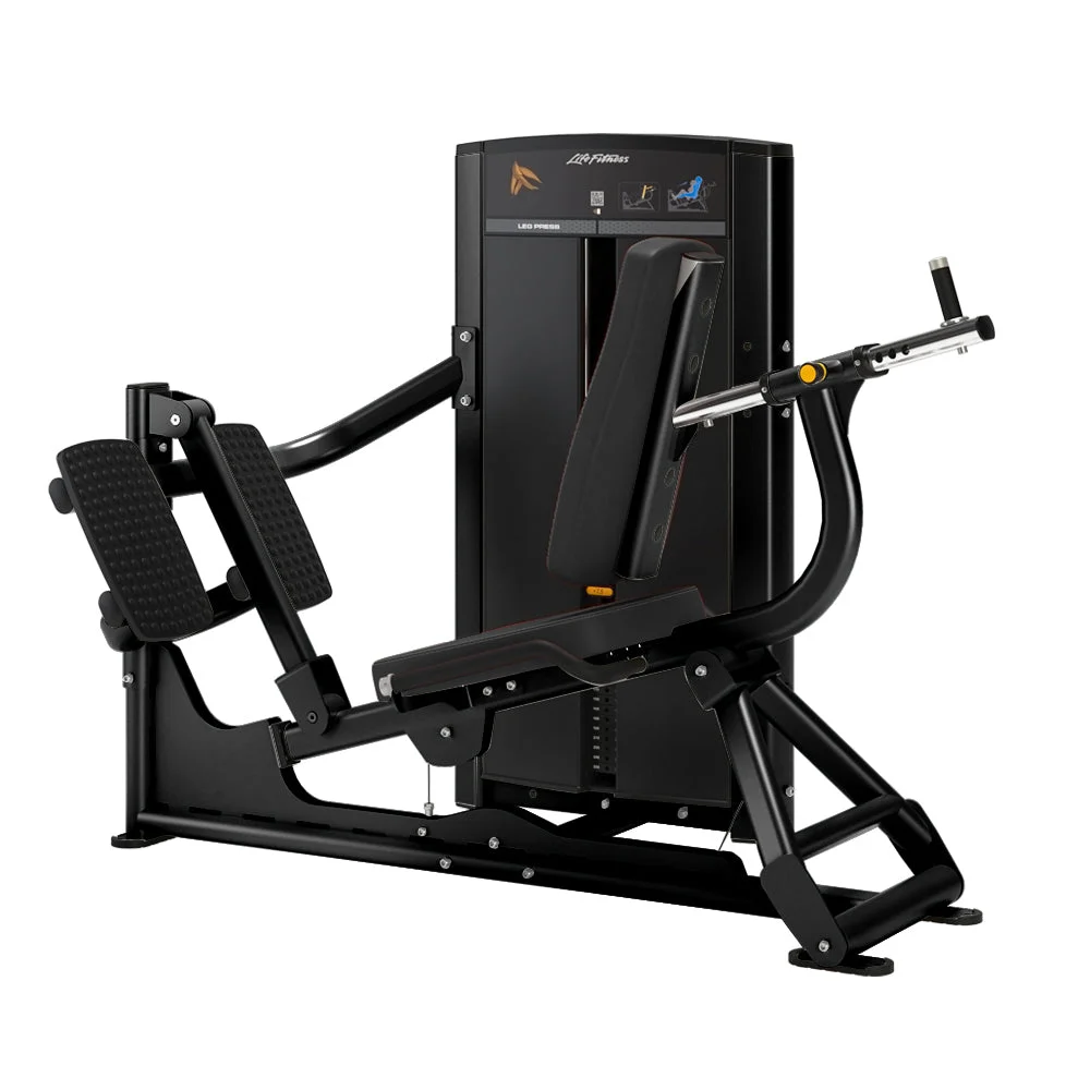 Life Fitness Axiom Series Leg Press commercial selectorized strength machine, front view