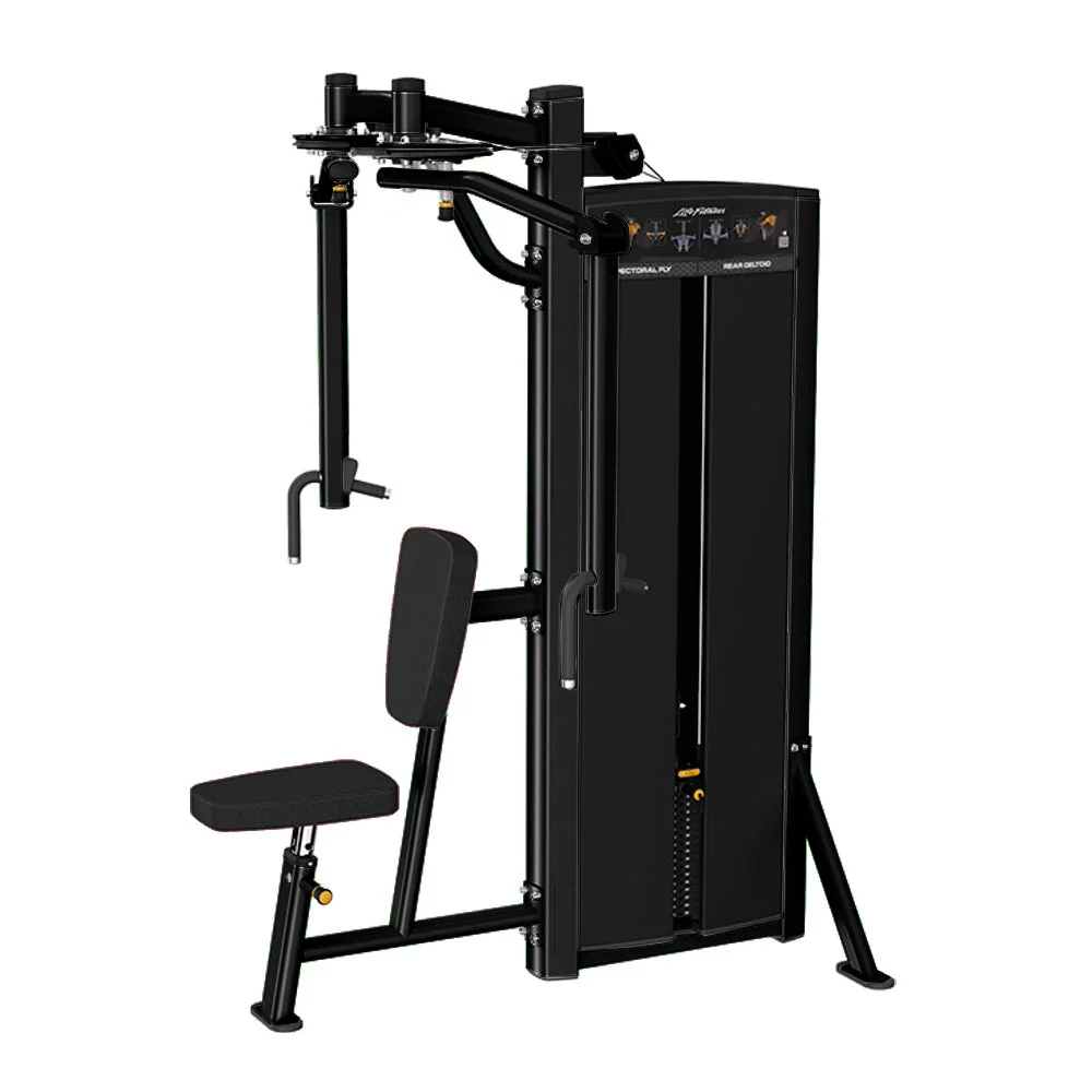 Life Fitness Axiom Series Pectoral Fly / Rear Deltoid commercial selectorized strength machine, front view