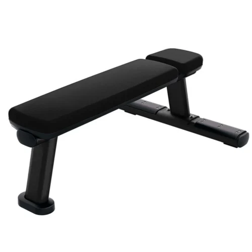 Life Fitness Flat Bench with charcoal frame and black upholstery – official render