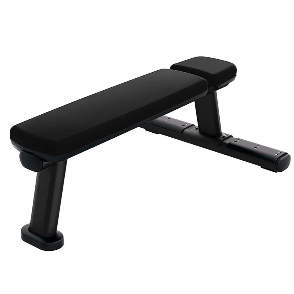 Life Fitness Flat Bench with charcoal frame and black upholstery – official render