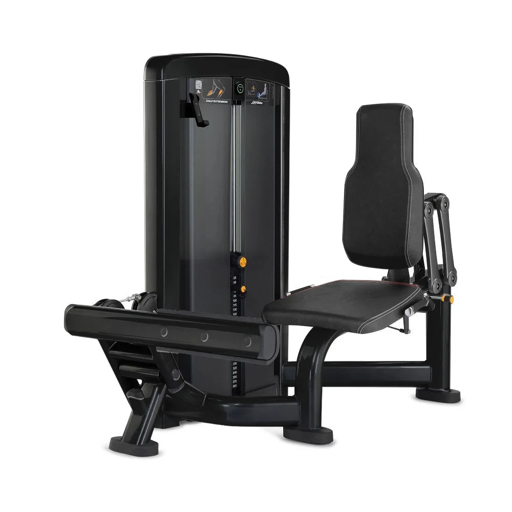 Life Fitness Insignia Series Calf Extension selectorized strength machine, charcoal frame with black upholstery