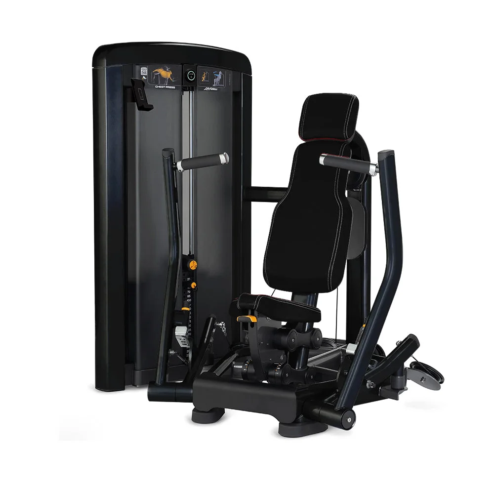 Life Fitness Insignia Series Chest Press selectorized strength machine, charcoal frame with black upholstery