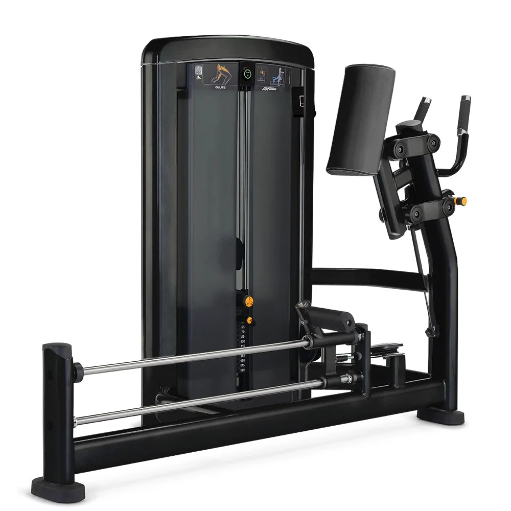 Life Fitness Insignia Series Glute selectorized strength machine, charcoal frame with black upholstery