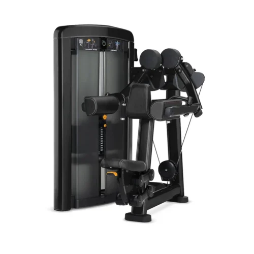 Life Fitness Insignia Series Lateral Raise selectorized strength machine, charcoal frame with black upholstery