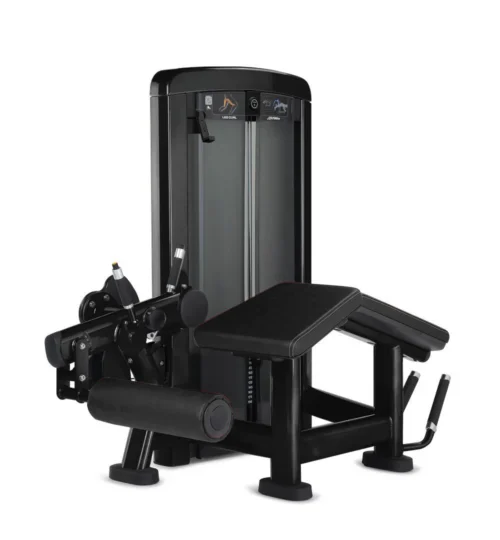 Life Fitness Insignia Series Leg Curl selectorized strength machine, charcoal frame with black upholstery