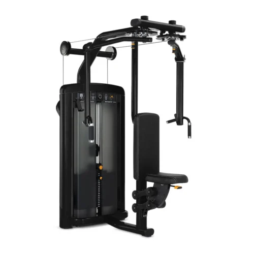 Life Fitness Insignia Series Pectoral Fly/Rear Deltoid selectorized strength machine, charcoal frame with black upholstery